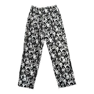 STUSSY Mob Beach Pants Mens M Elastic Waist Drawstring Black All Over Print